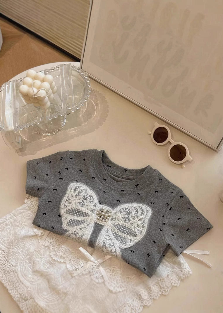 Lovely Print Kids Top And Skirts Two Piece Set Short Sleeve