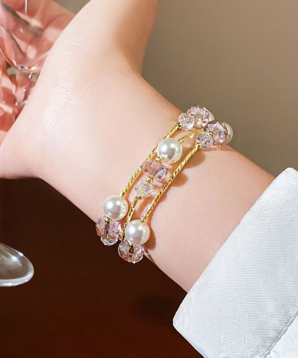 Modern Gold Crystal Pearl Layered Beading Chain Bracelet