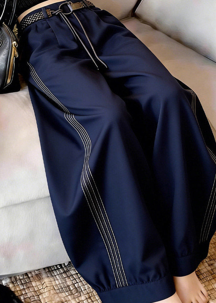 Modern Navy Striped Patchwork Lantern Pants