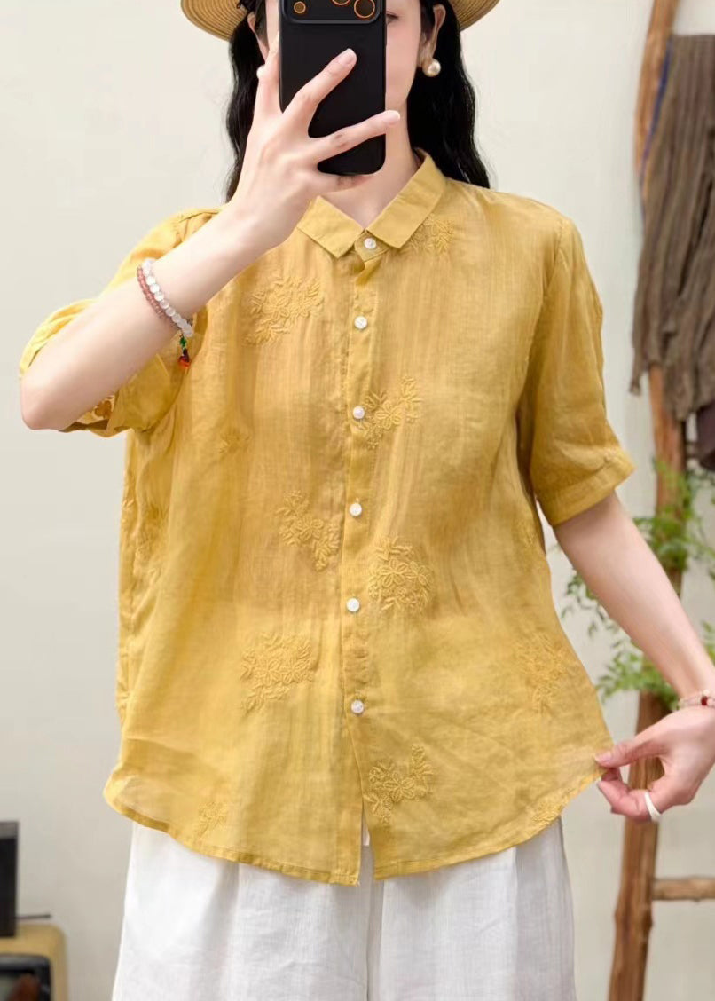 Modern Pink Embroidered Oversized Linen Top Summer