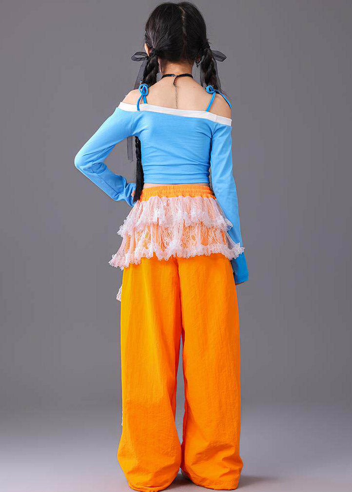 Modern Slash Neck Graphic Kids Dance Costume Two Piece Set Fall