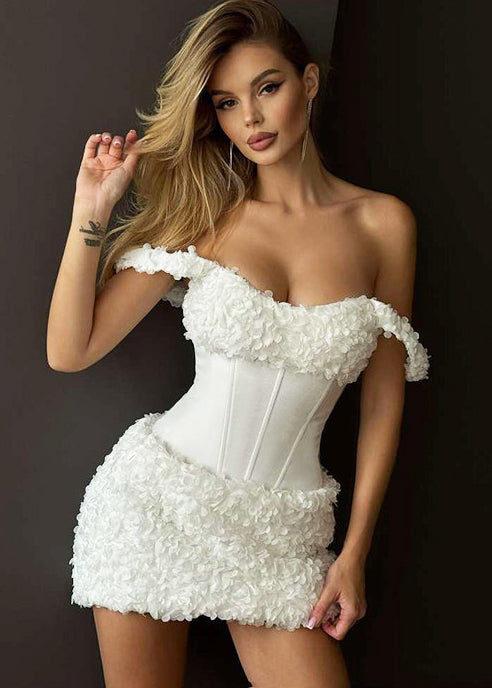 Modern White Floral Patchwork Cotton Mini Dress Summer