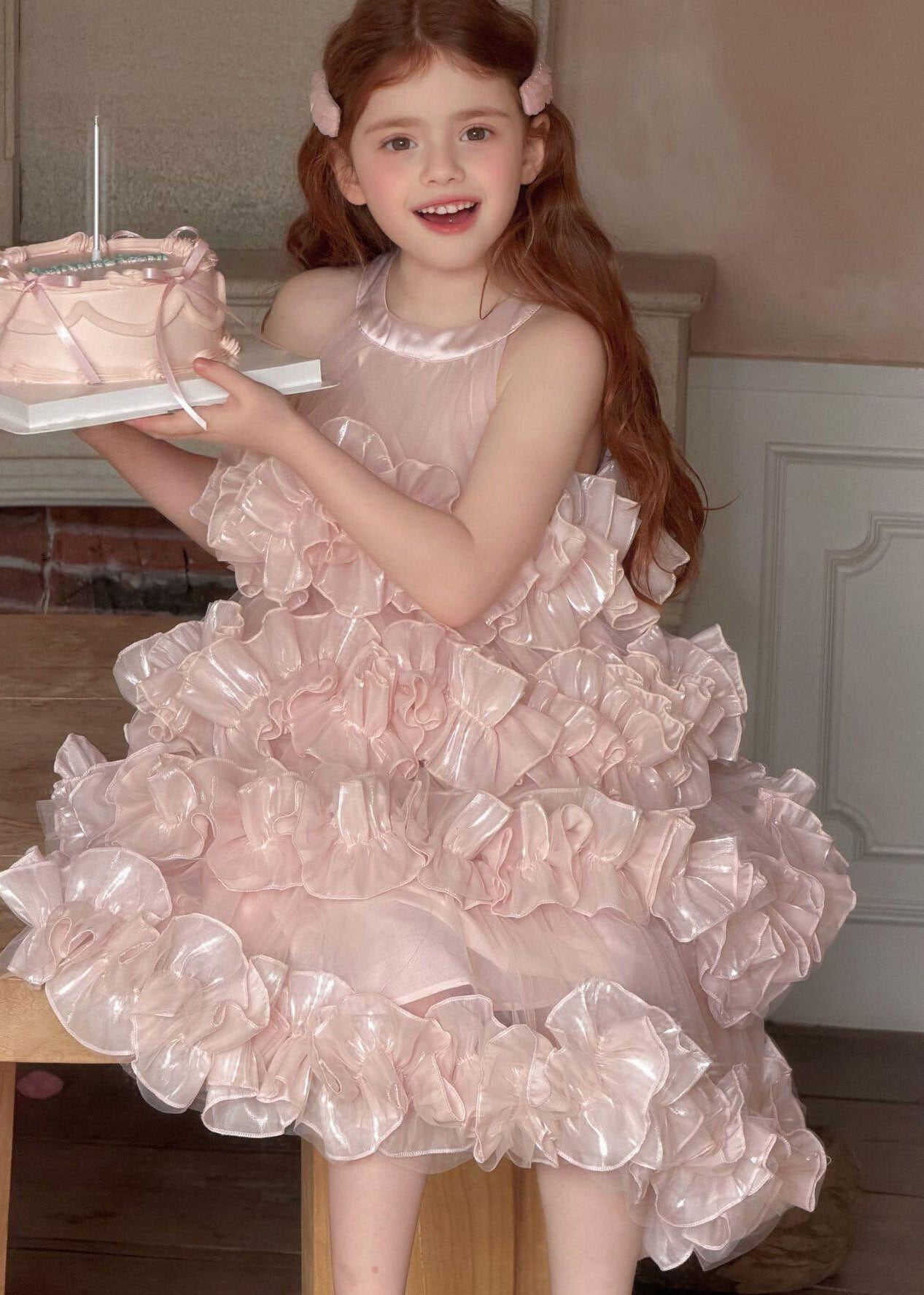 Modern White O-Neck Solid Tulle Girls Maxi Dress Summer