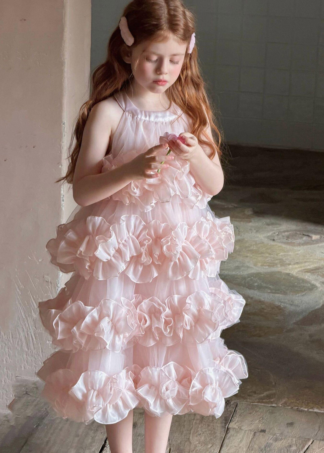 Modern White O-Neck Solid Tulle Girls Maxi Dress Summer
