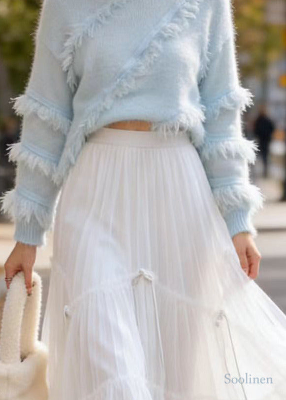 Modern White Wrinkled Exra Large Hem Tulle Skirts Spring