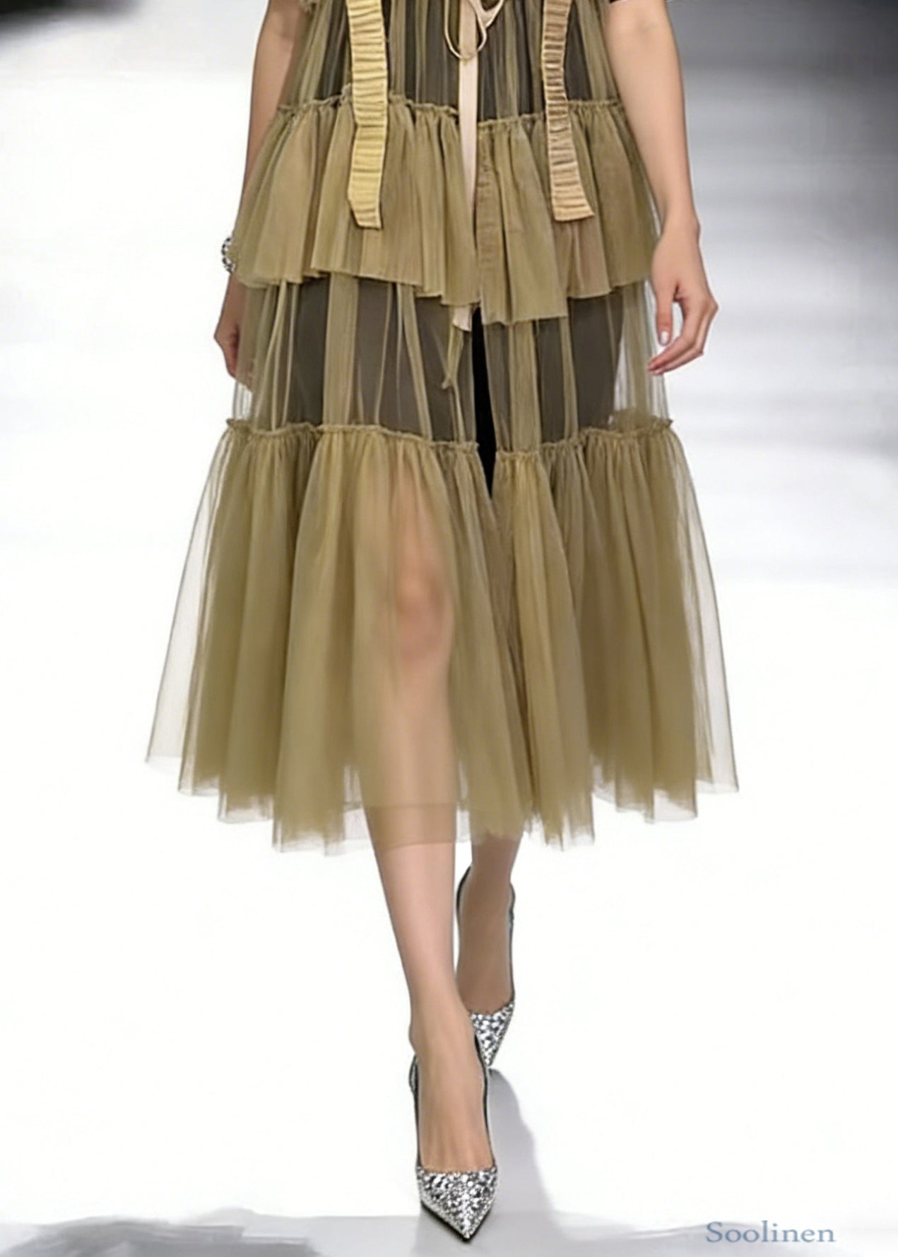 New Black O-Neck T Shirt And Khaki Wrinkled Tulle Dress Two Pieces Set Summer