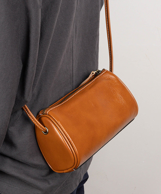 New Brown Calf Leather Round CrossBody Bag