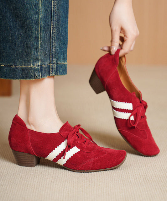 Nuevos zapatos deportivos casuales de plataforma con paneles, gamuza roja y cordones