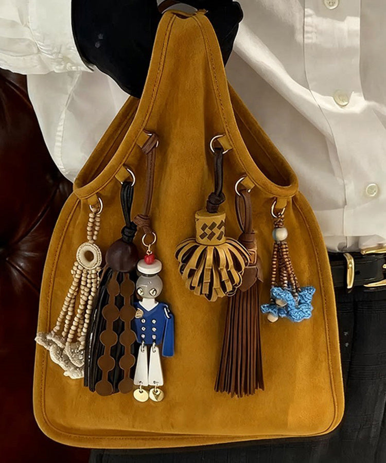 New Coffee Suede Hanging Robot Decorated Tote Handbag