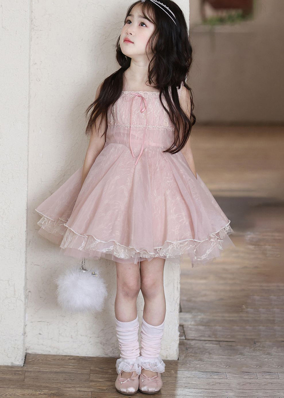 New Pink Layered Tulle Kids Girls Mini Dresses Summer