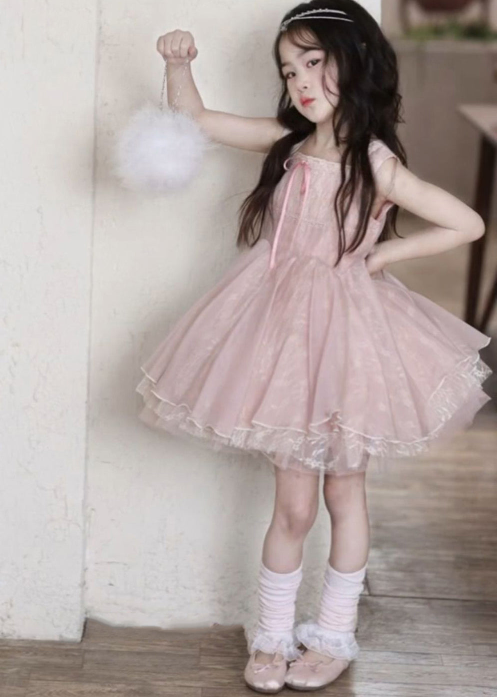 New Pink Layered Tulle Kids Girls Mini Dresses Summer