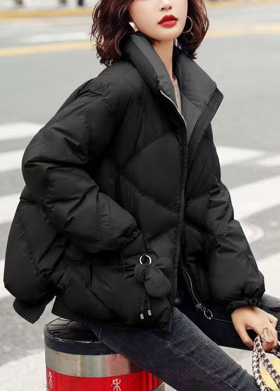 New Purple Stand Collar Pockets Cotton Blend Puffer Jacket Winter