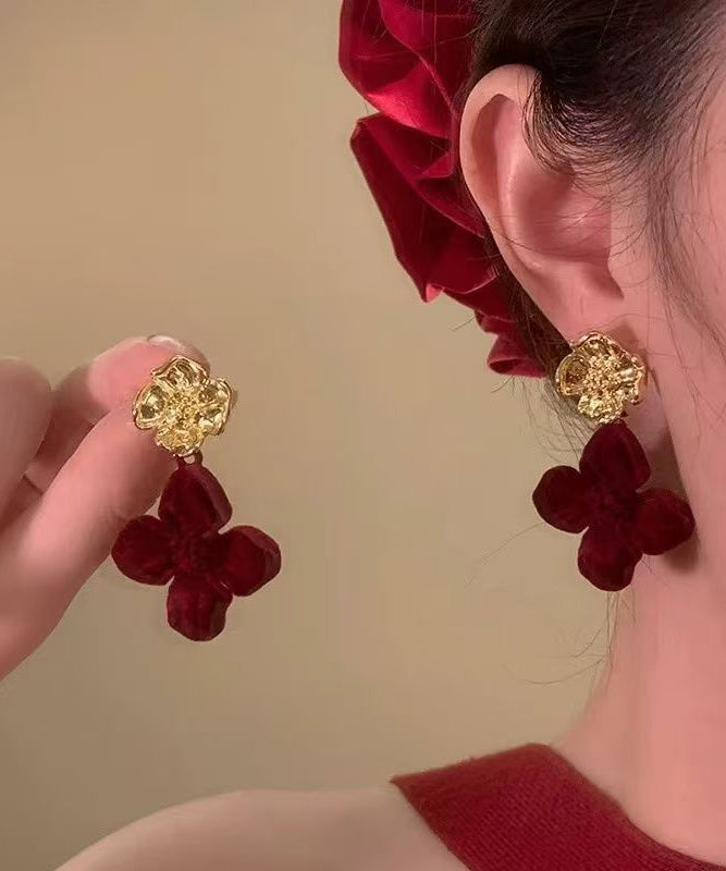 New Year Mulberry Sterling Silver Alloy Velvet Floral Stud Earrings