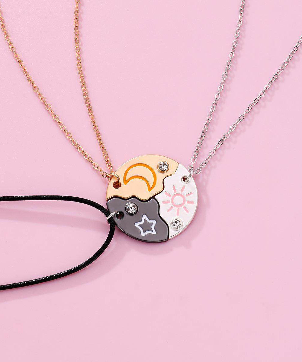 Novelty Alloy Star Moon Sun Three-Piece Set Pendant Necklace