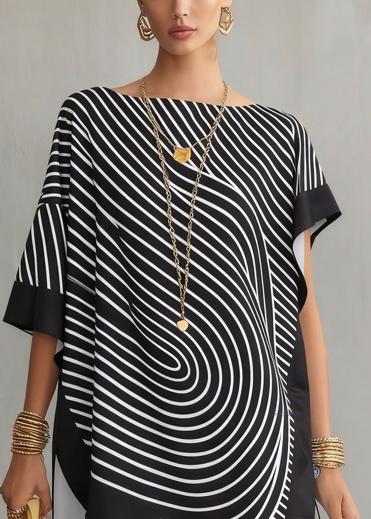 Organic Black Asymmetrical Striped Side Open Tops Summer