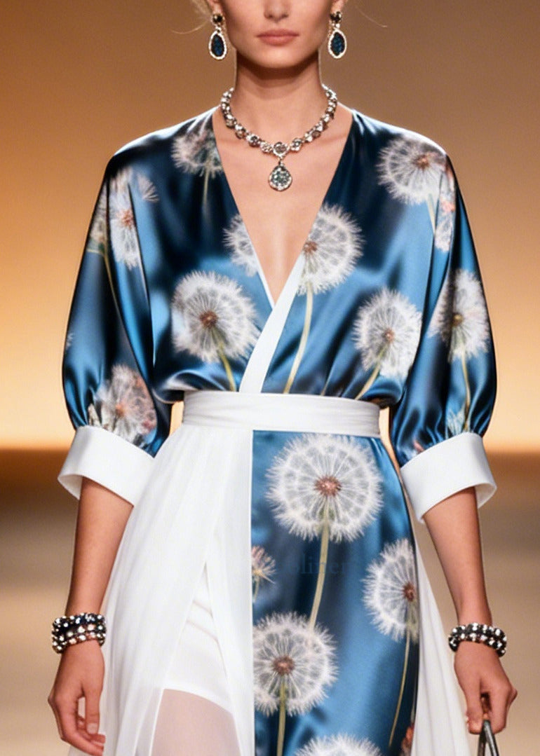 Organic Navy Asymmetrical Patchwork Chiffon Dresses Summer