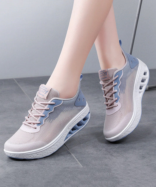 Zapatos planos casuales con plataforma, malla transpirable y tiras cruzadas, color rosa y azul