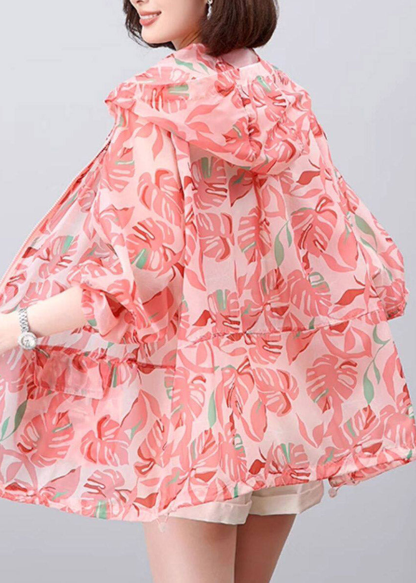 Pink Zippered Hoodie UPF 50+ Coat Jacket Lantern Sleeve