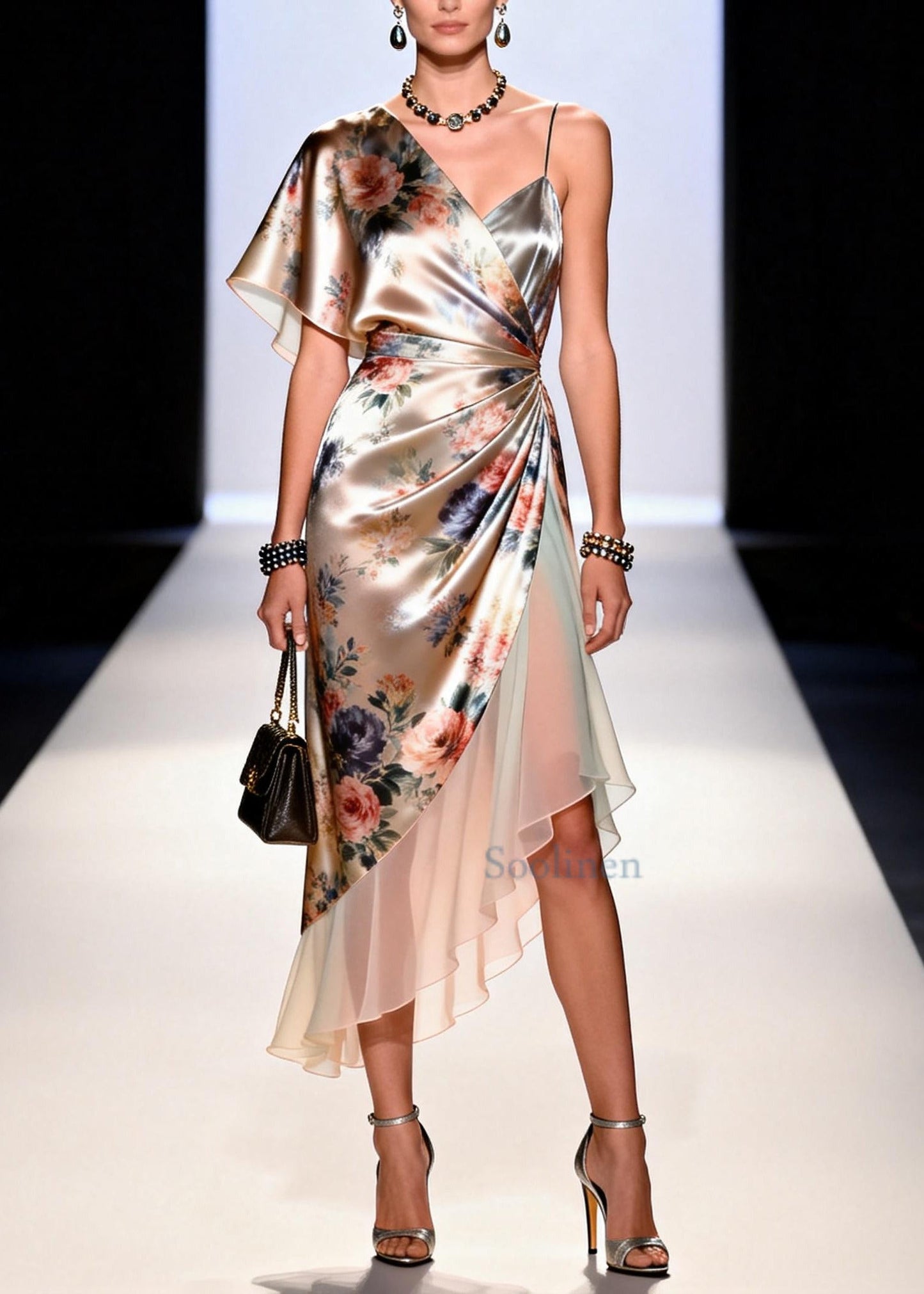Plus Size Apricot Asymmetrical Patchwork Chiffon Holiday Dress Summer