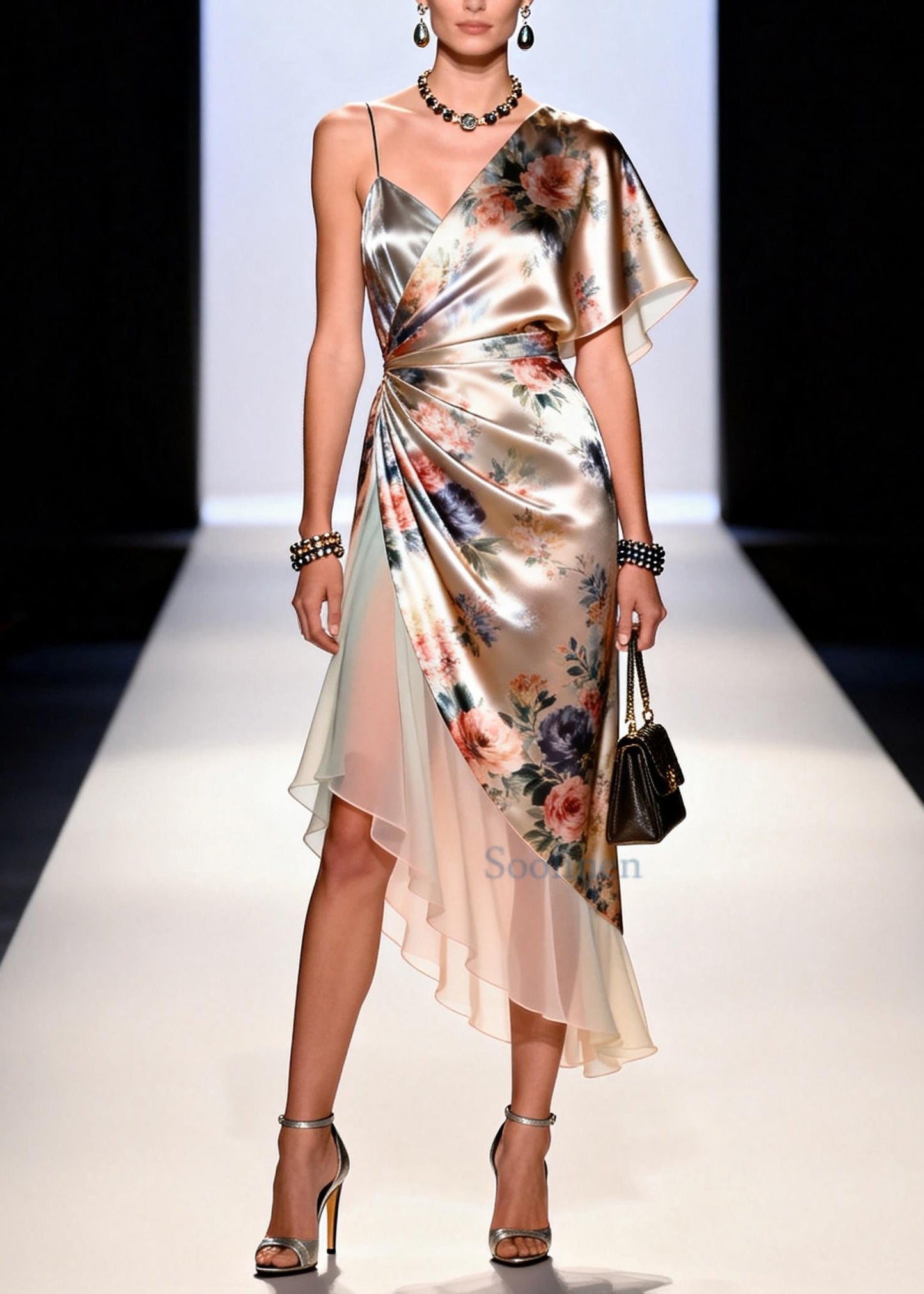 Plus Size Apricot Asymmetrical Patchwork Chiffon Holiday Dress Summer
