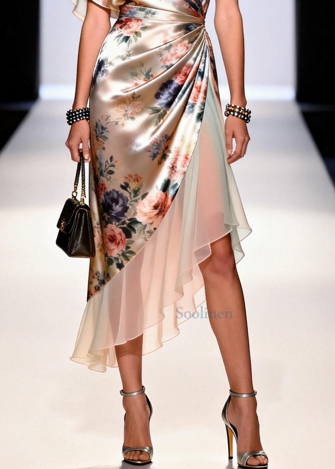 Plus Size Apricot Asymmetrical Patchwork Chiffon Holiday Dress Summer