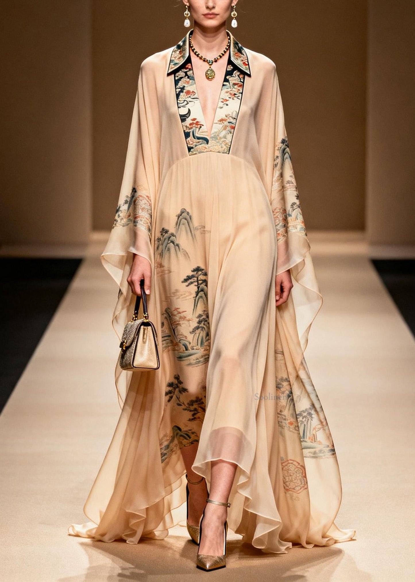 Plus Size Asymmetrical Print Patchwork Chiffon Dress Spring