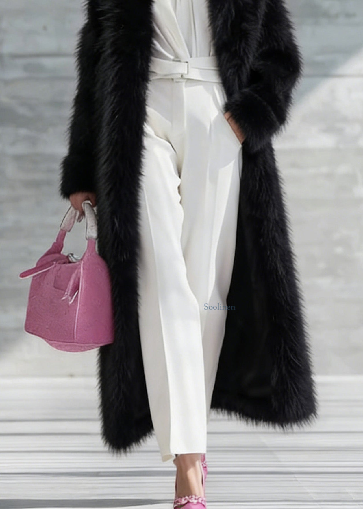 Plus Size Black Thick Warm Faux Fur Long Coat Winter