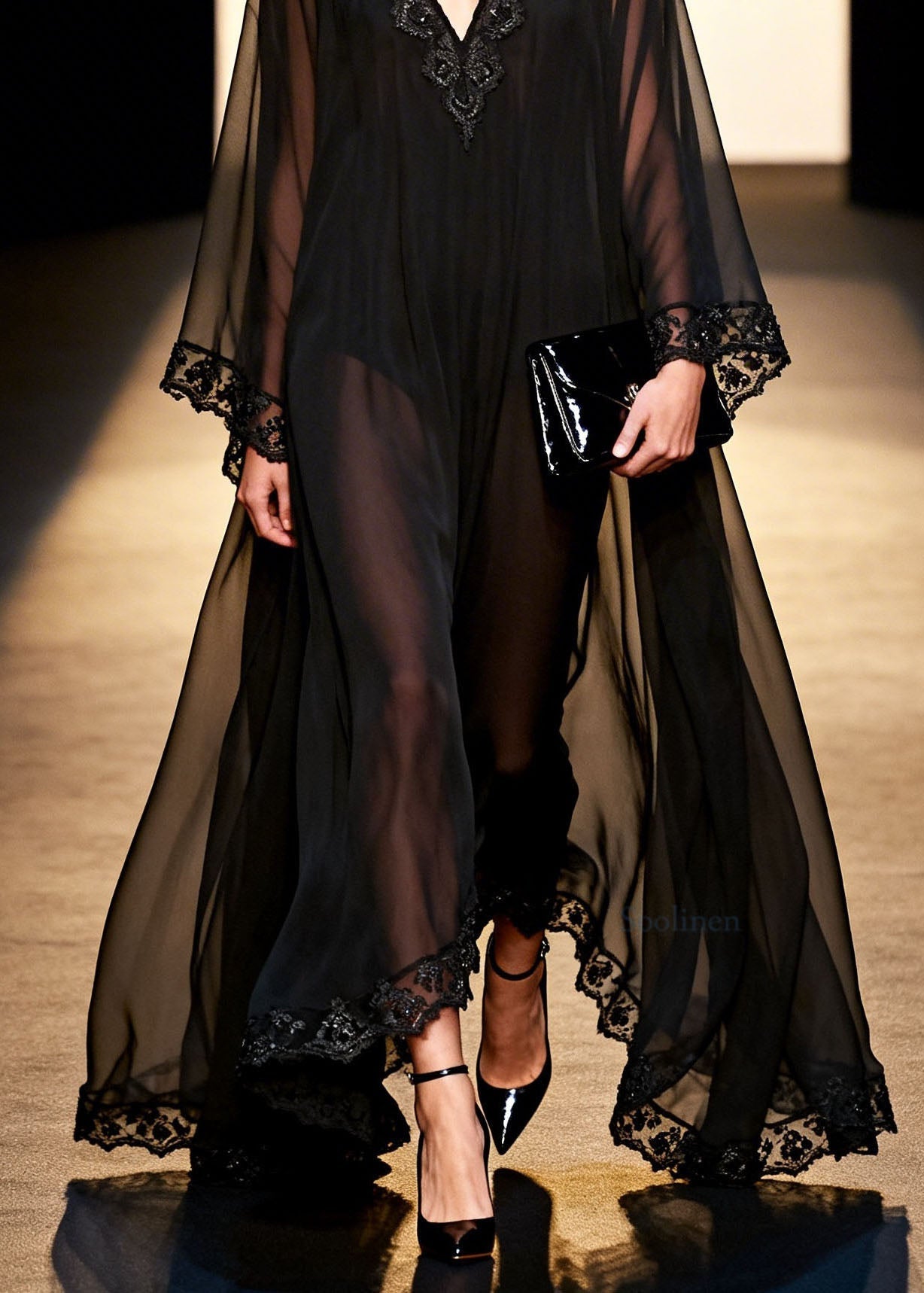 Plus Size Black V Neck Patchwork Chiffon Holiday Dress Spring