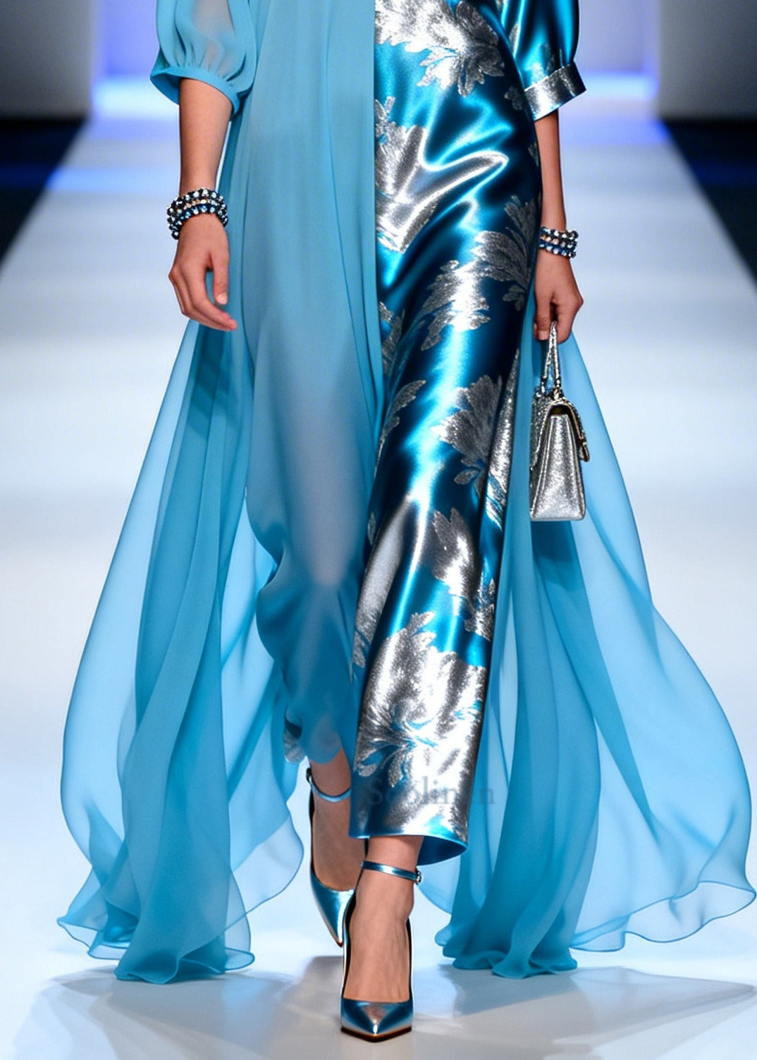 Plus Size Blue Asymmetrical Patchwork Chiffon Party Dress Summer
