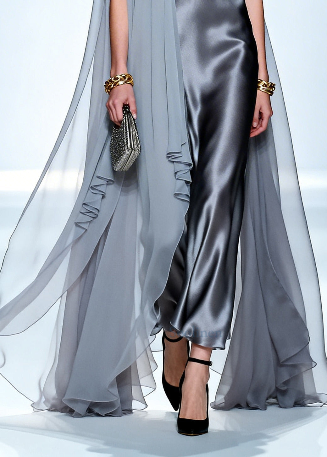 Plus Size Grey Oversized Patchwork Chiffon Maxi Dress Summer