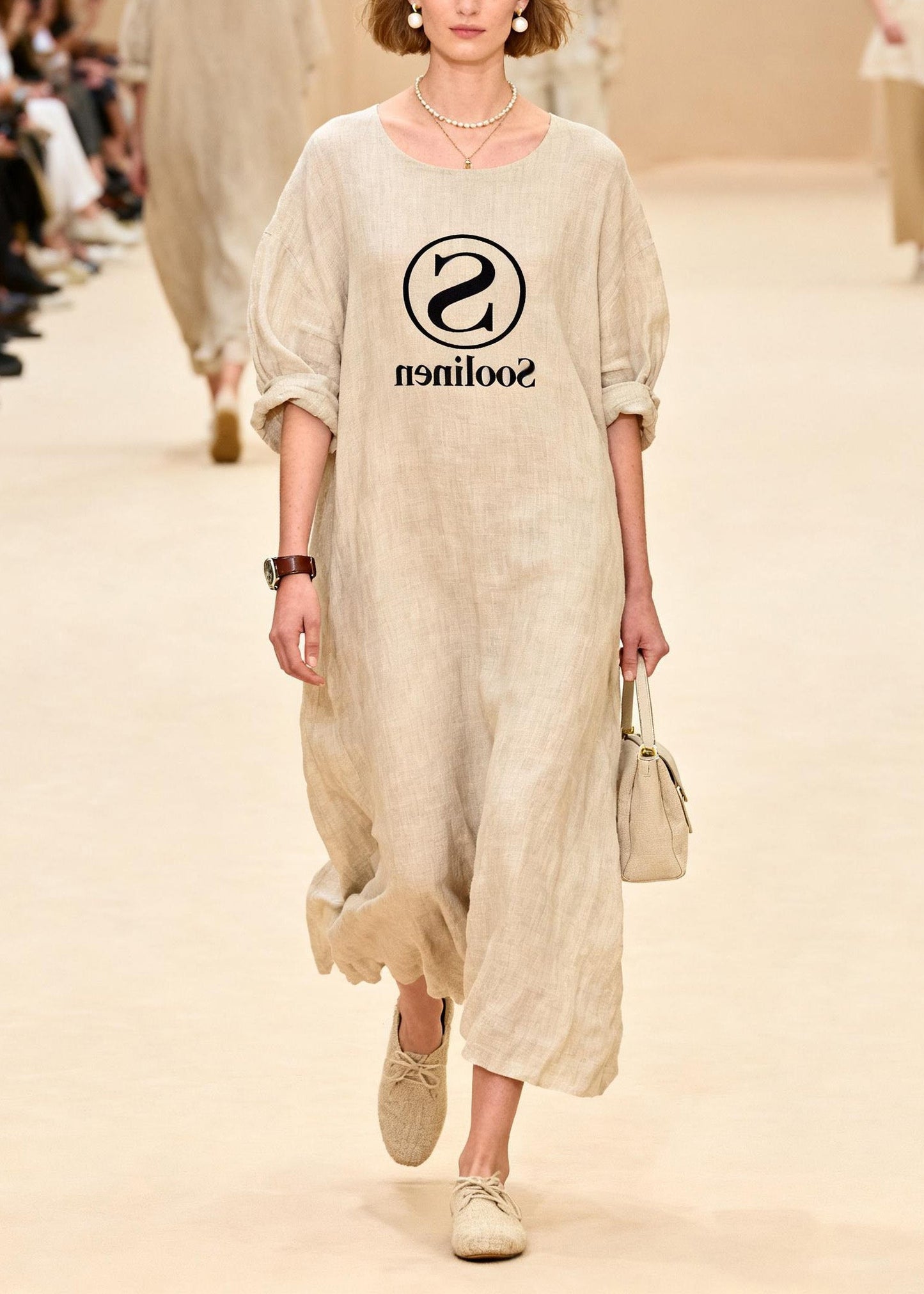 Plus Size O Neck Print Linen Maxi Dresses Summer