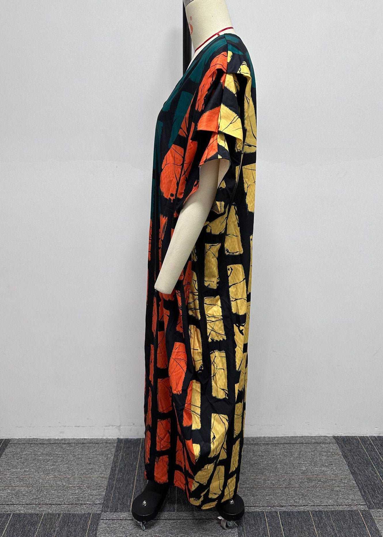 Plus Size Orange V Neck Plaid Holiday Long Dress Summer