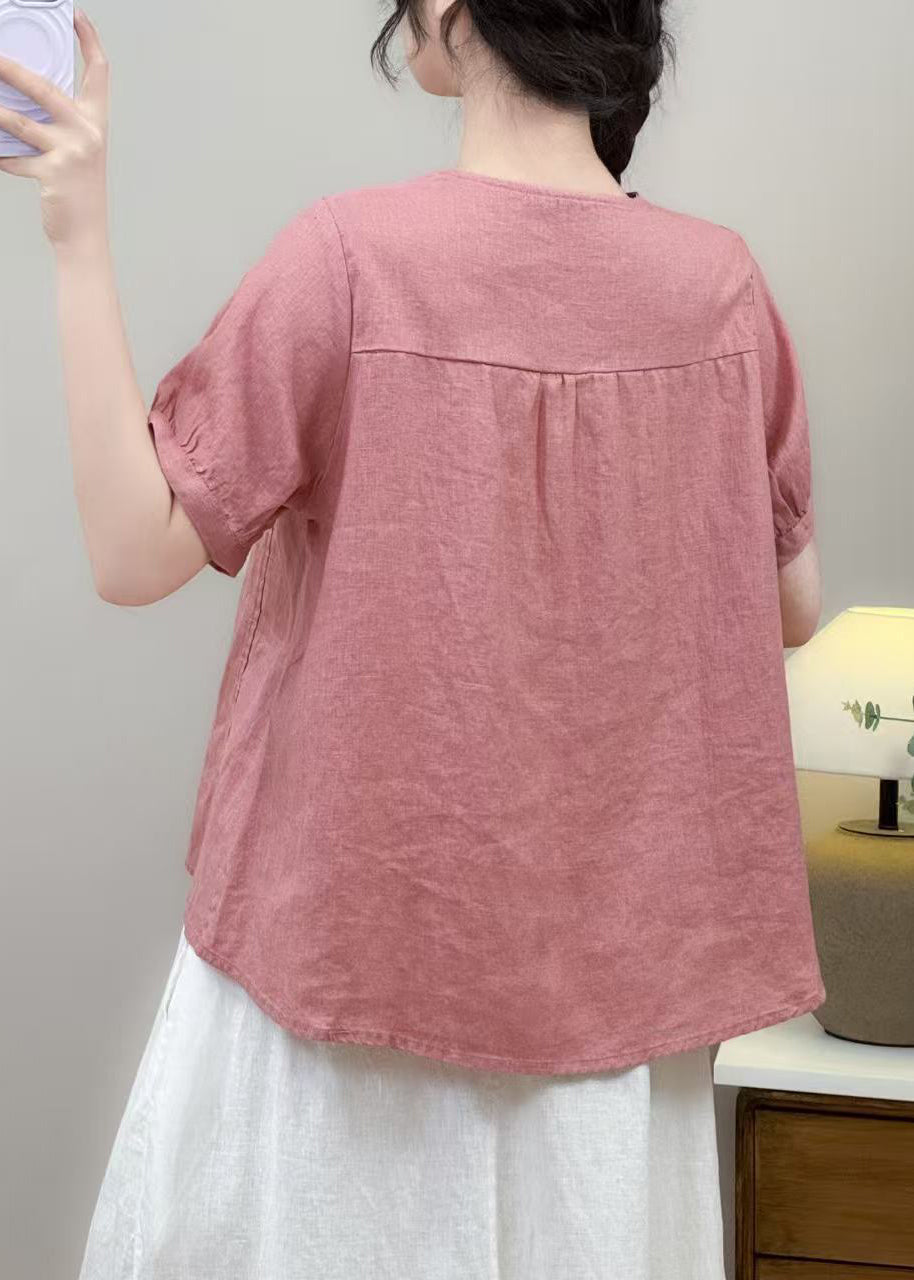 Plus Size Pink Ruffled Cotton Shirt Top Summer