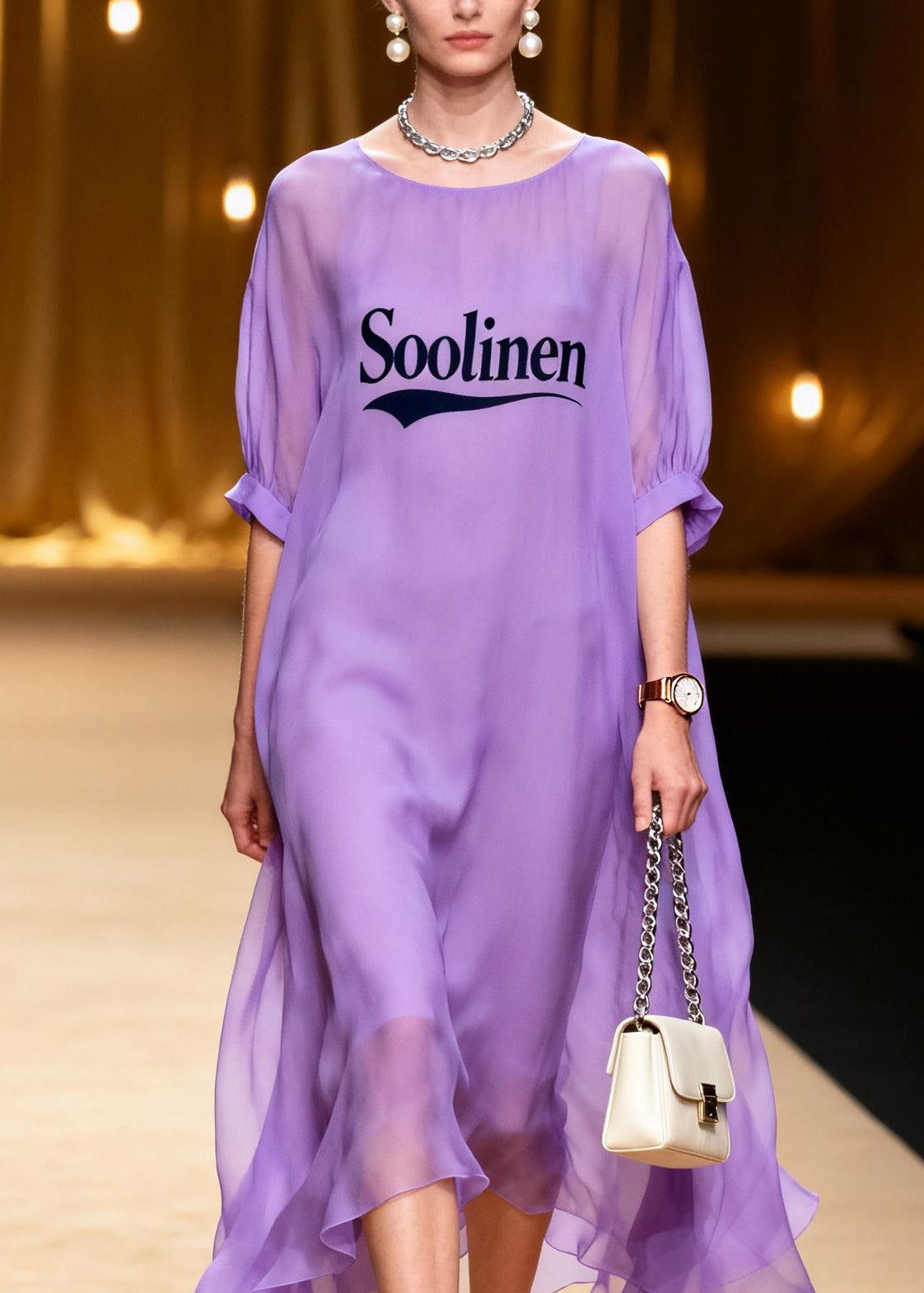 Plus Size Purple O Neck Print Chiffon Maxi Dresses Summer