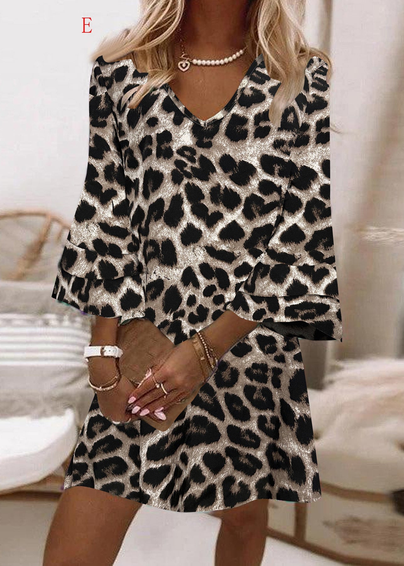 Plus Size V Neck Print Cotton Mid Dress Summer