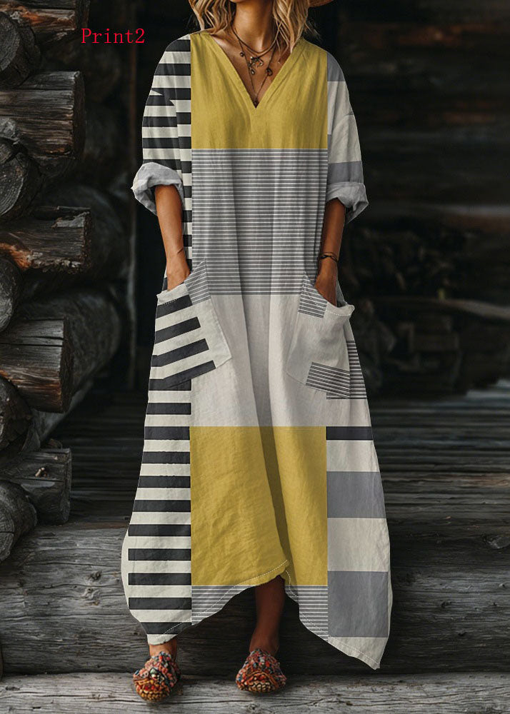 Orange Plus Size Color Block ockets Cotton Maxi Dress