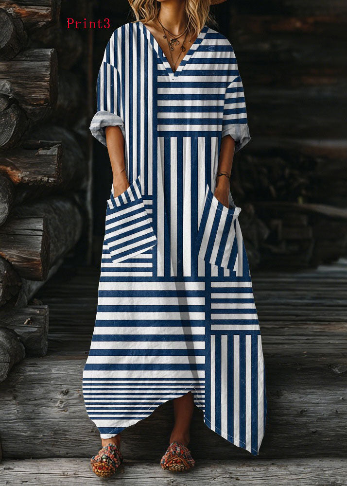 Orange Plus Size Color Block ockets Cotton Maxi Dress