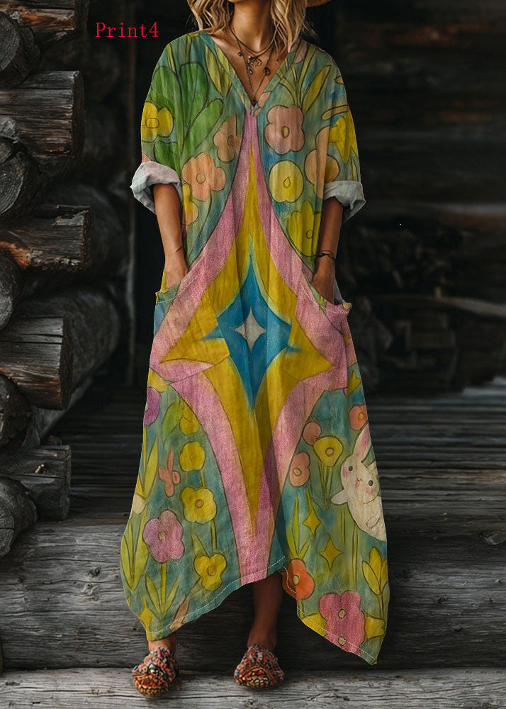 Orange Plus Size Color Block ockets Cotton Maxi Dress