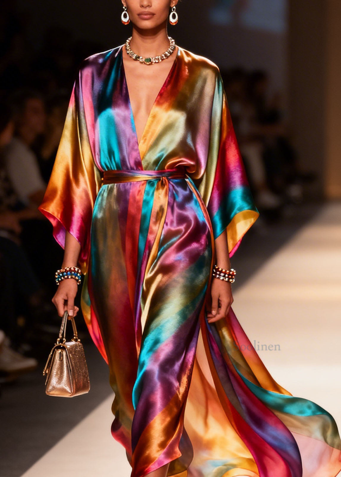 Plus Size V Neck Side Open Silk Holiday Dress Summer