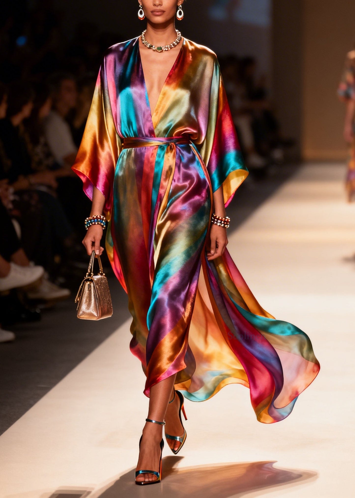 Plus Size V Neck Side Open Silk Holiday Dress Summer