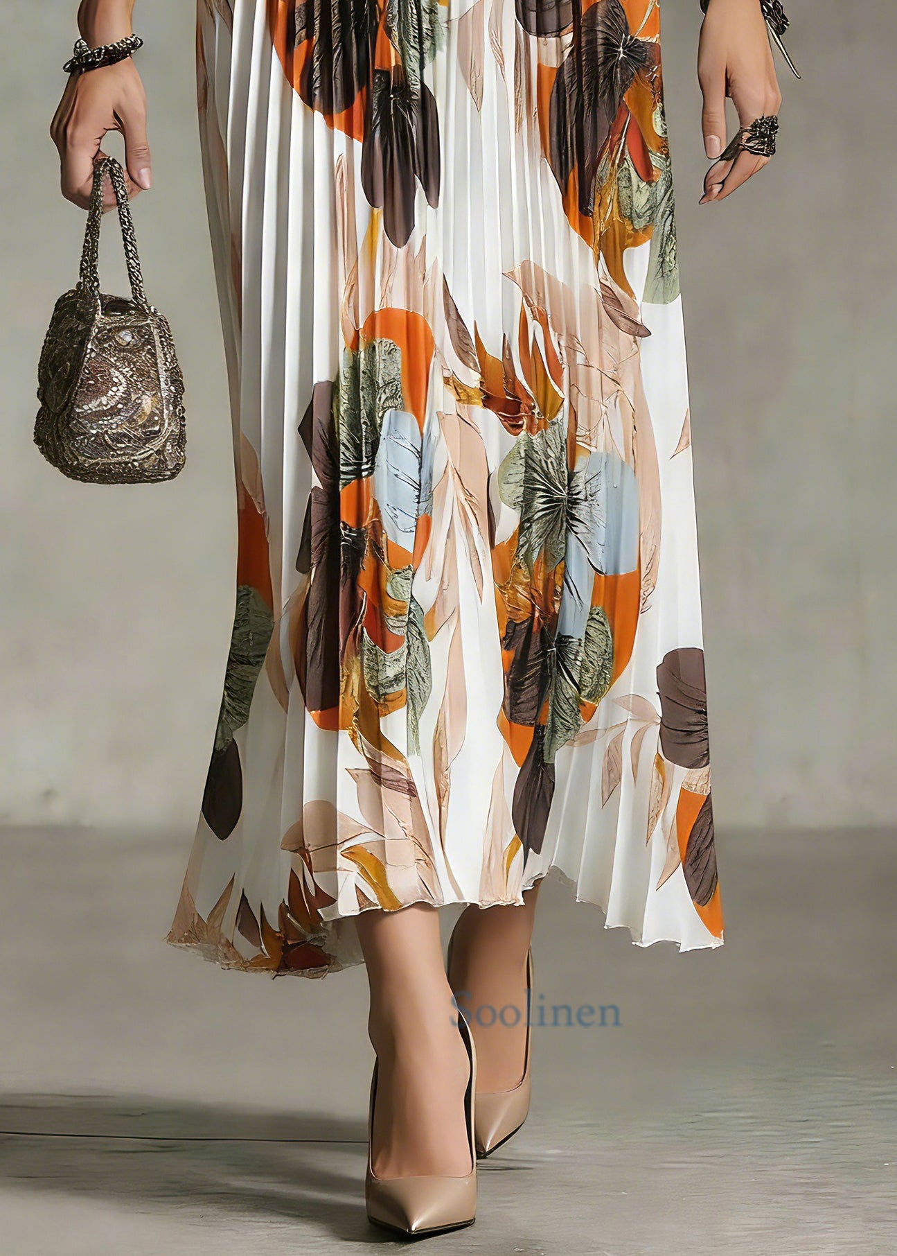 Plus Size White Print Patchwork Maxi Skirt
