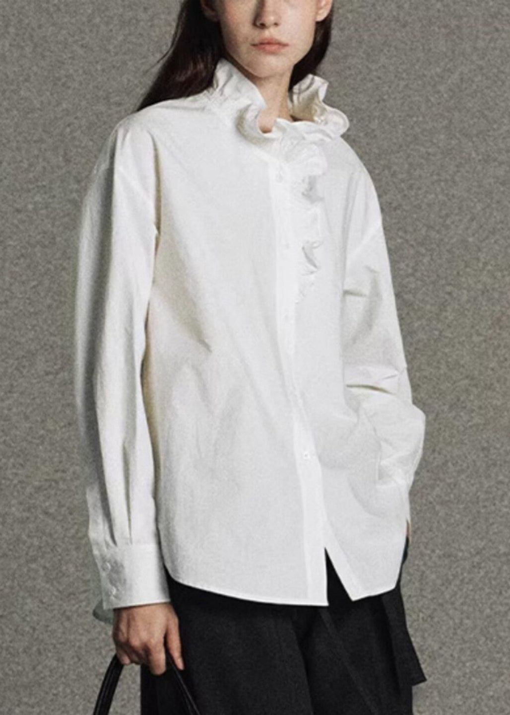 Plus Size White Ruffled Cotton Shirt Top Spring