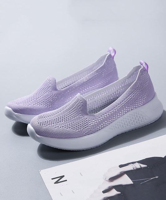 Zapatos planos de mujer morados, cómodos, transpirables y con malla combinada