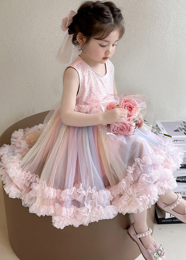 Rainbow Tulle Baby Girls Dresses Sequins Ruffled Summer