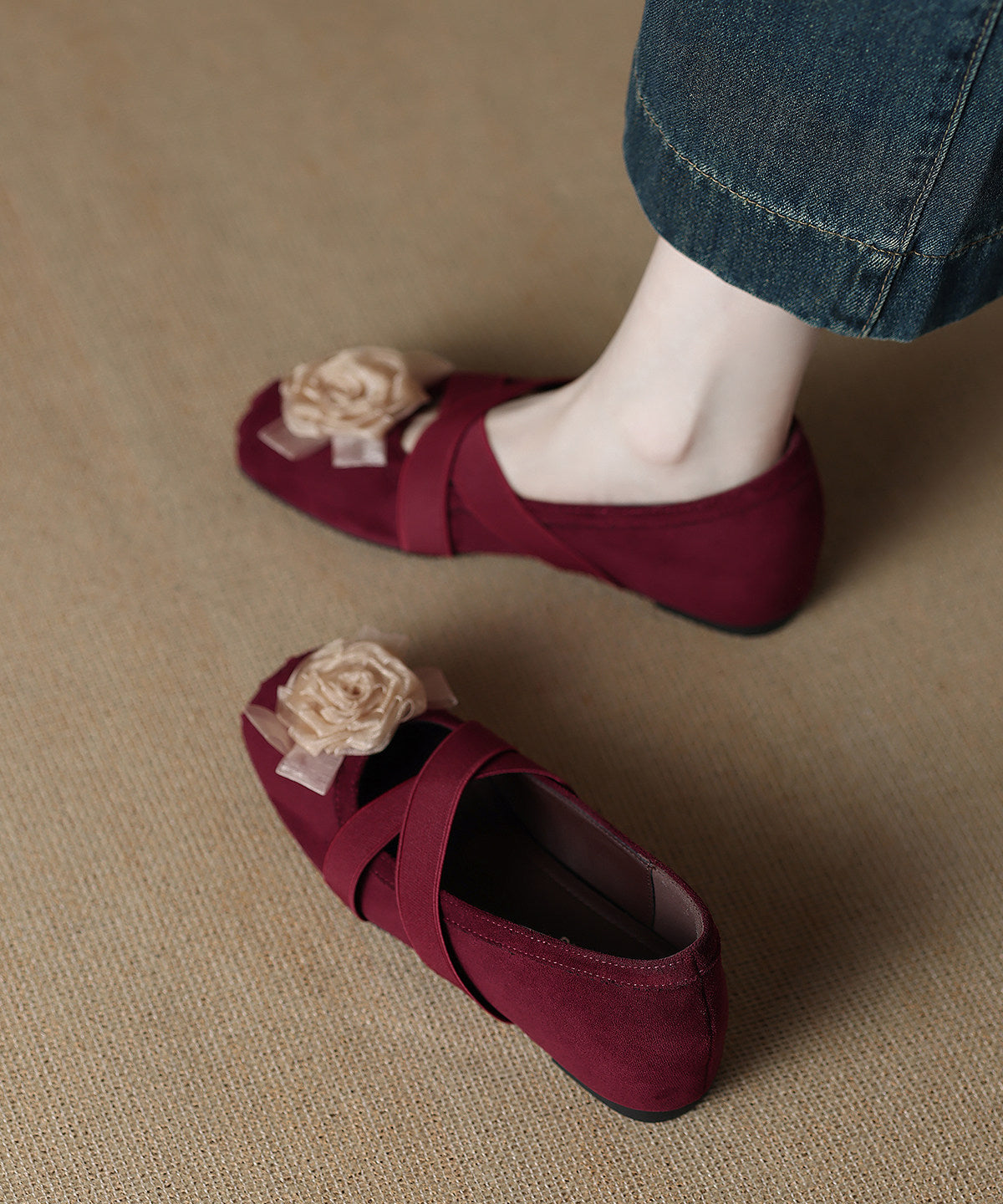 Red Flats Faux Leather Comfortable Lace Up Flats