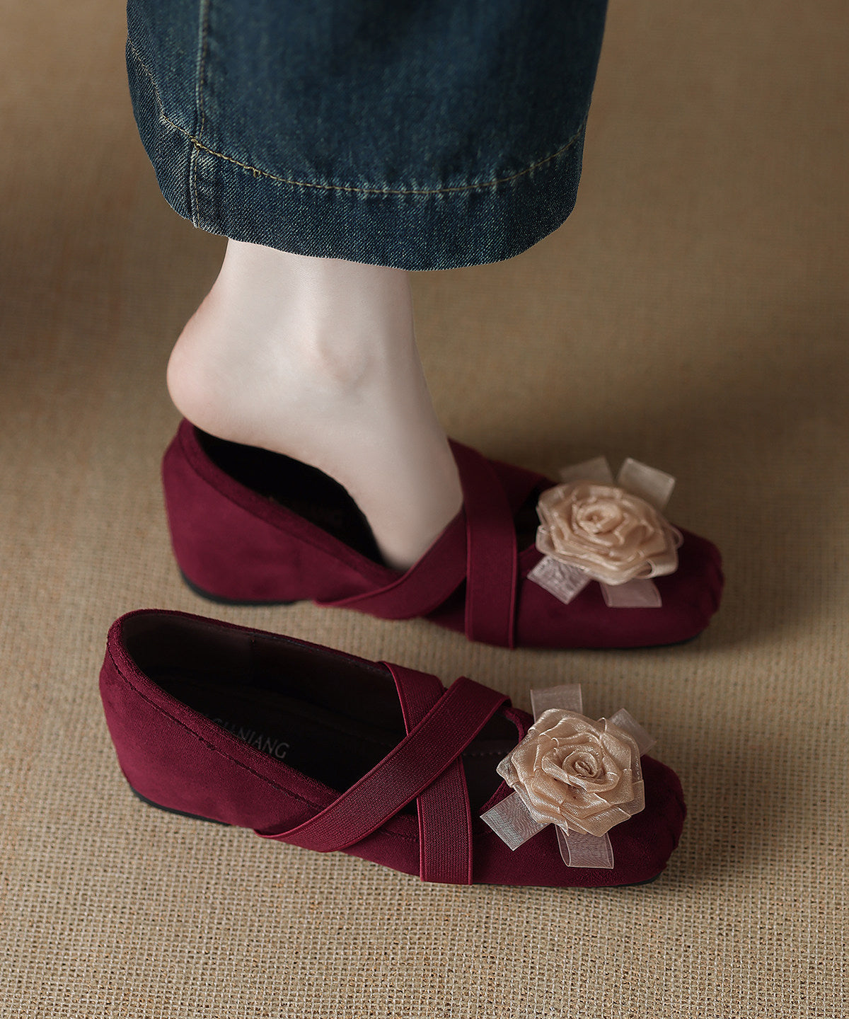 Red Flats Faux Leather Comfortable Lace Up Flats