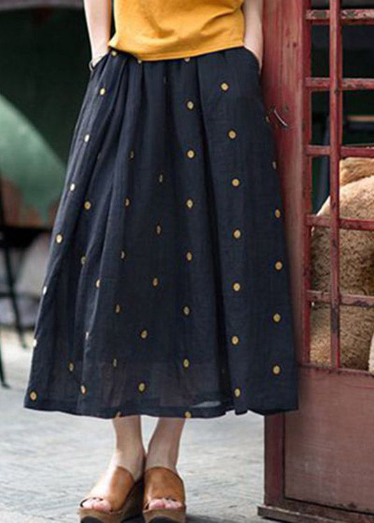 Retro Print2 Pockets Linen Skirt Summer