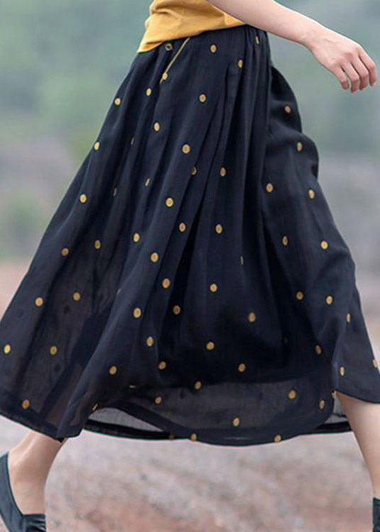 Retro Print1 Pockets Linen Skirt Summer