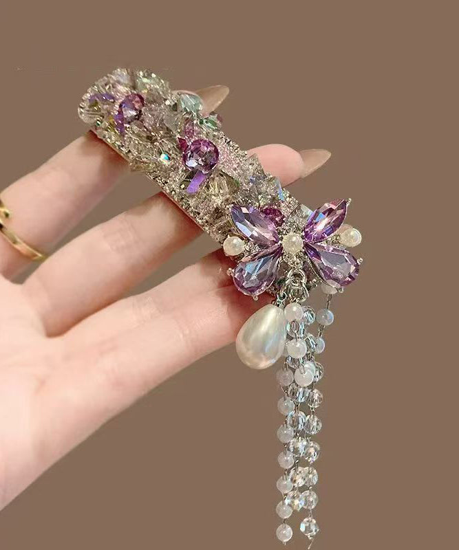 Retro Green Alloy Zircon Butterfly Tassel A Pair Hairpin
