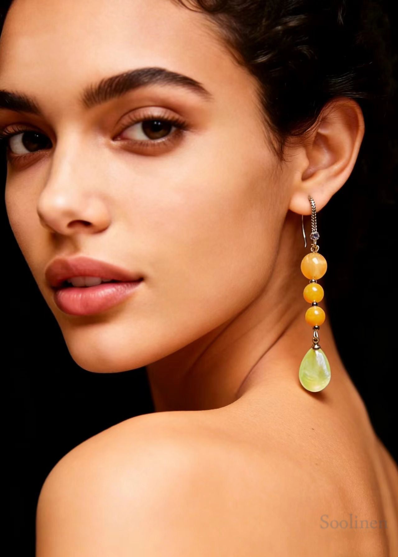 Retro Yellow Water Droplet Fine Beeswaxl Drop Earrings